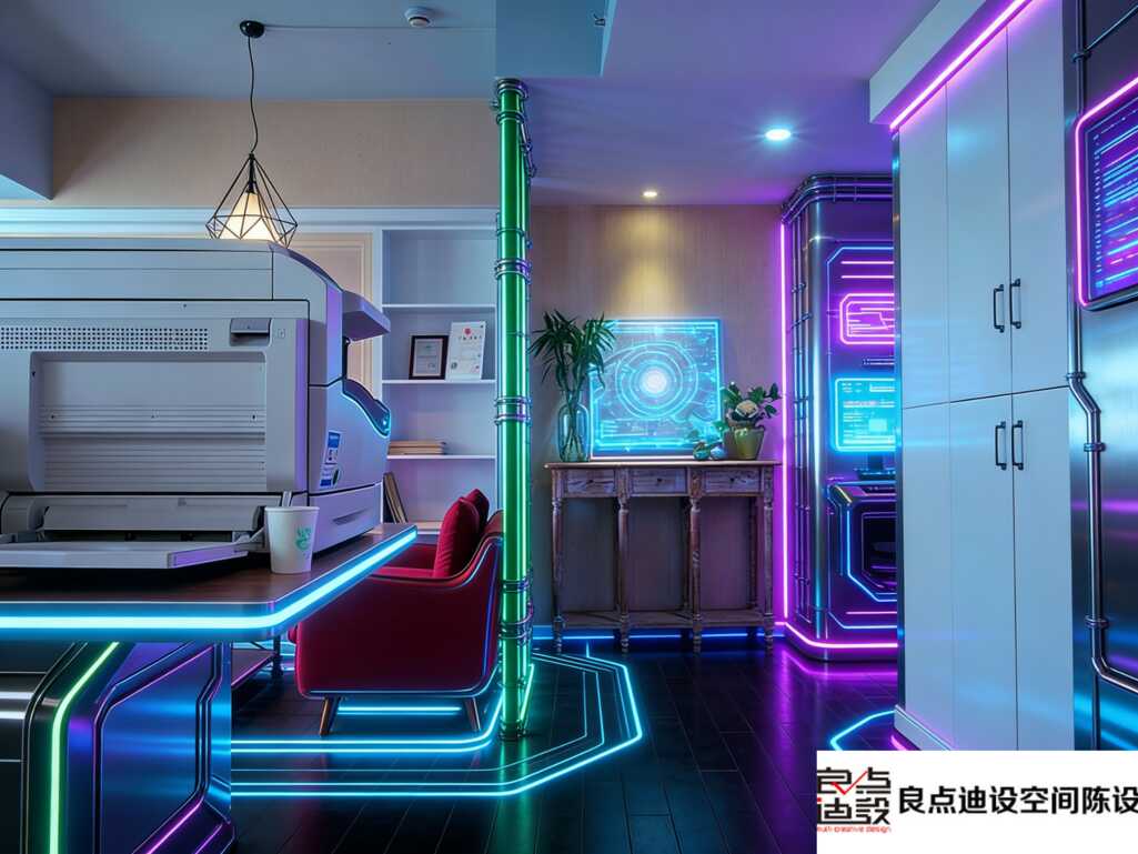 赛博朋克风办公室装修软装设计|未来感爆棚的办公新体验